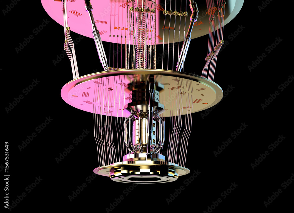 Poster quantum computer machine close up with neon light