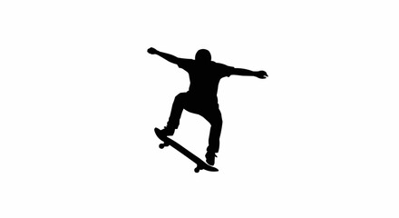 Fototapeta premium Skateboarder Performing Kickflip Trick Silhouette on White Background, Extreme Sports Action Vector Illustration