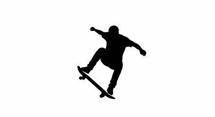 Obraz premium Skateboarder Performing Kickflip Trick Silhouette on White Background, Extreme Sports Action Vector Illustration