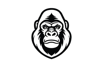 Intimidating gorilla face shows aggressive teeth in a detailed black and white illustration