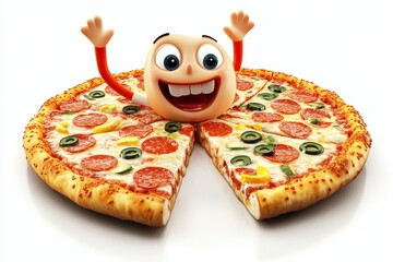 Frozen Pizzas isolated in 3d cartoon character on white background