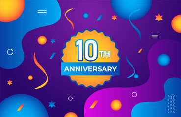 Celebratory design for 10th anniversary Realistic, colorful liquid effect, abstract background design
