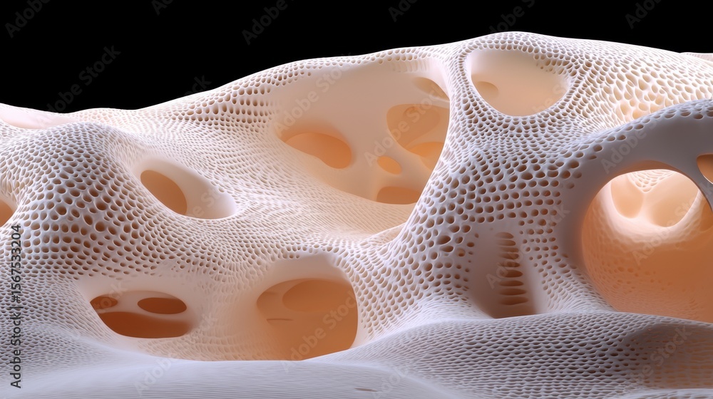 Fototapete a 3d rendering of a complex, organic structure with a textured surface and a network of interconnect