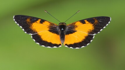 Vibrant Butterfly with Orange and Black Wings, Green Background, Macro Shot