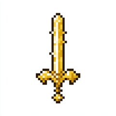 Pixel Art Golden Sword on White Background