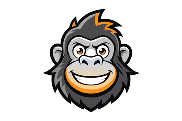 Gray gorilla head mascot smiles broadly exposing teeth and orange accents enhance its cartoonish features
