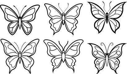 Vector art of six butterfly silhouettes isolated on transparent background