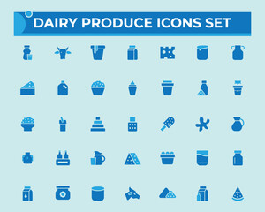 Dairy produce solid icon set. and Milk, Cheese, Butter, Yogurt, Cream, Dairy Farm,  beverage , farming, Cottage cheese, sour cream,. vector illustration. Dairy fill icons.