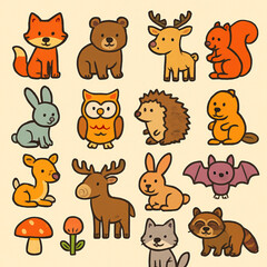 Obraz premium Colorful Forest Animals Icon Set with Flat Design and Transparent Background for Wildlife and Nature Themes