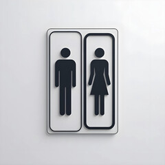 high-resolution vector illustration of a minimalist “Restroom” signboard, design features two simplified human pictogram icons, one male and one female separated by a vertical line.