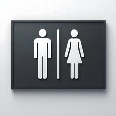 high-resolution vector illustration of a minimalist “Restroom” signboard, design features two simplified human pictogram icons, one male and one female separated by a vertical line.