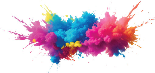 Color Splash Explosion – Bright Holi Paint and Powder Burst Isolated on White Background for Festival Art
