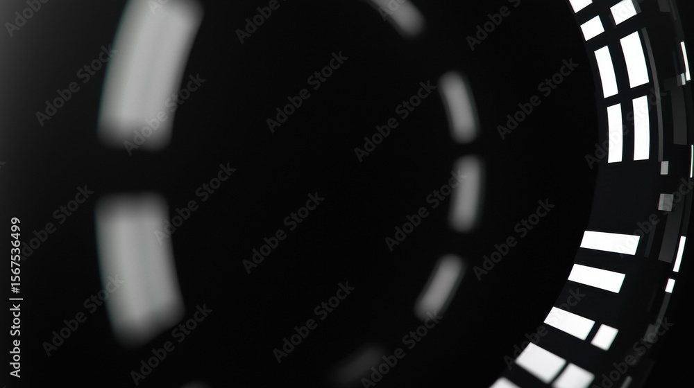 Poster a black and white abstract image with a circular pattern.