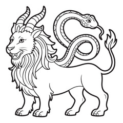 Outline chimera with lion body goat horns and snake tail