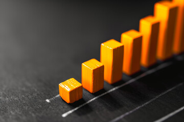 Orange histogram showing growth on black background