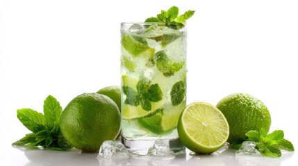 Fototapeta premium Mojito with mint leaves on white