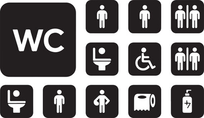 Man and woman toilet signs vector icon set featuring restroom pictograms for gender and disabled access