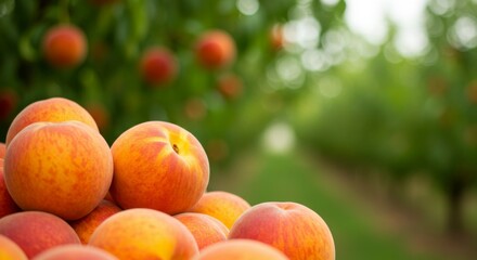 Fresh peaches in orchard