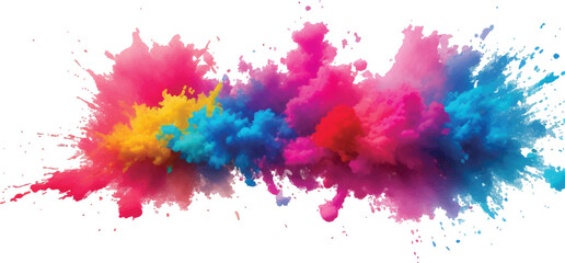 Holi Color Burst on White – Bright Rainbow Paint Explosion with Powder Splash for Abstract Festival Designs
