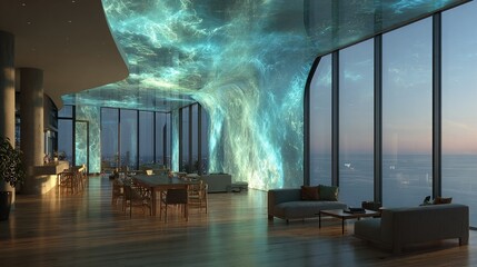 Sentient display windows in smart buildings shifting imagery and light color based on observed emotional patterns. 