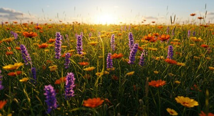 Colorful meadow at sunset