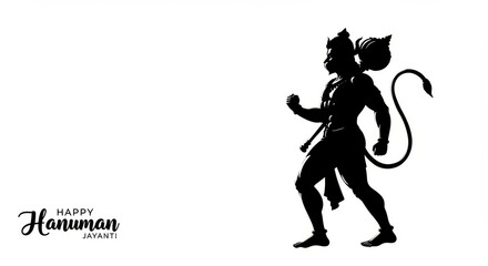 Hanuman silhouette on white background.  Happy Hanuman Jayanti