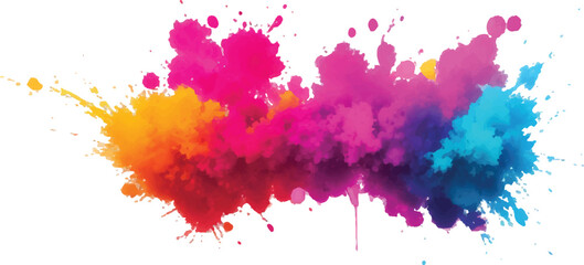 Colorful Holi Paint Splash – Bright Powder Explosion with Rainbow Pigments on White Background for Celebration Designs
