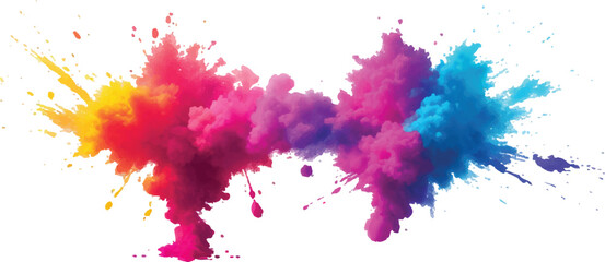 Colorful Holi Paint Splash – Bright Powder Explosion with Rainbow Pigments on White Background for Celebration Designs
