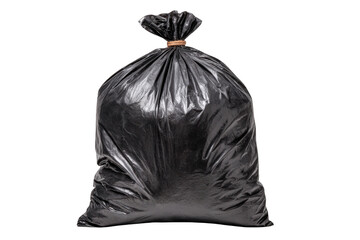 A large black garbage bag filled with waste, tied securely at the top.