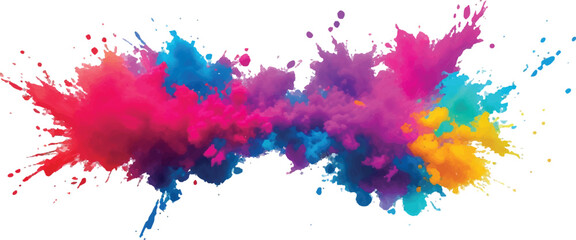 Holi Powder Color Explosion – Vibrant Rainbow Paint Burst Isolated on White Background for Festival and Celebration Themes
