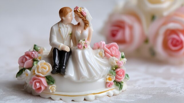 Wedding cake topper couple on white
