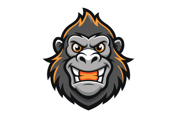 Fototapeta premium Fierce gorilla shows his teeth with orange details on a clean white background