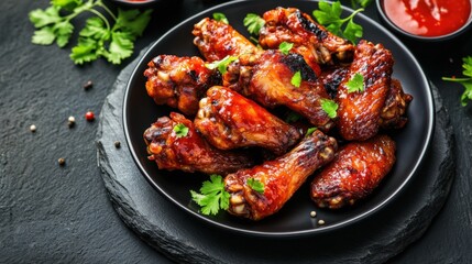 Fototapeta premium chicken legs food in dark plate