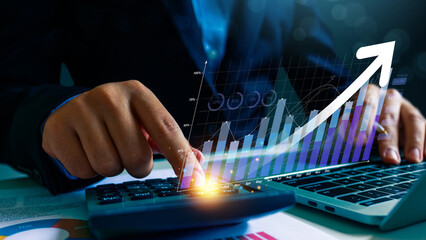 Finance and investment business growth arrow graph. Interest rates and dividends, investment...