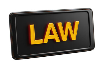 A digital display featuring the word LAW in bold, eye-catching typography.