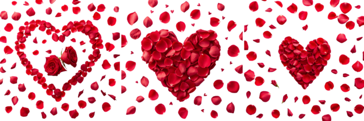 Set For hearts made of rose petals isolated on transparent background