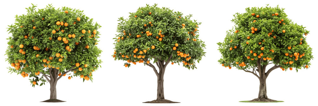 Set For orange trees are isolated on transparent background