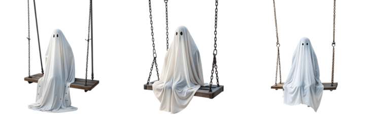 Set For ghosts on swings isolated on transparent background