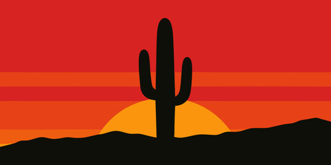 A Saguaro Cactus Silhouetted Against A Fiery And Red And Orange Sunset Sky