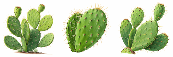 Set For prickly pear cactus plants isolated on transparent background