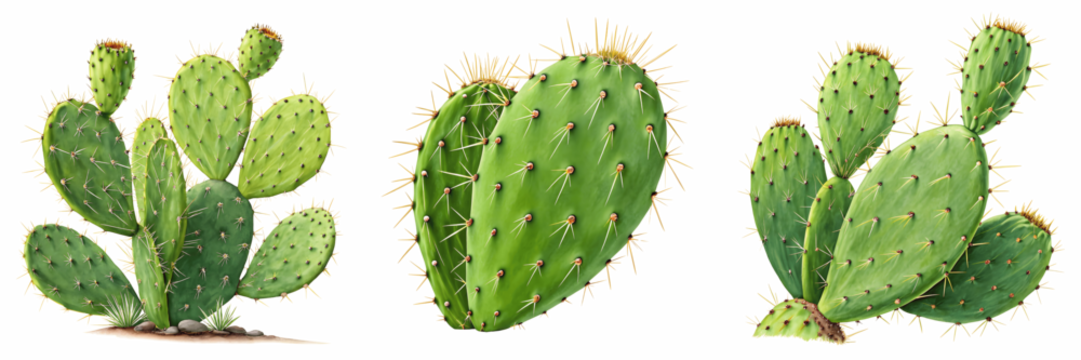 Set For prickly pear cactus plants isolated on transparent background