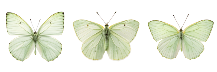 Set For light green butterflies are isolated on transparent background
