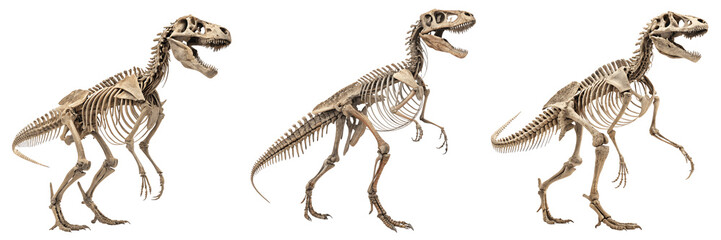 Obraz premium Set For Three dinosaur skeletons isolated on transparent background