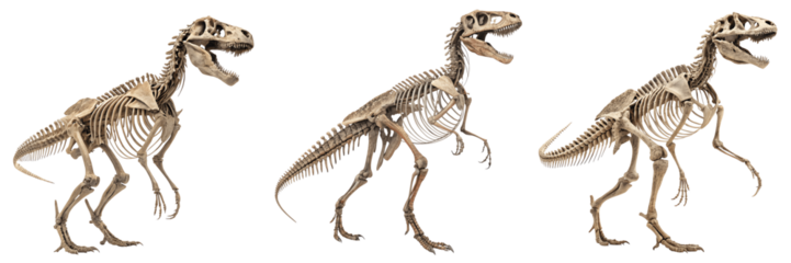 Set For Three dinosaur skeletons isolated on transparent background