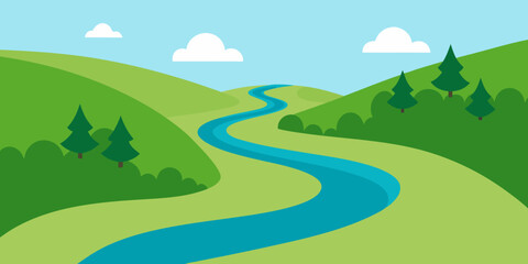 Obraz premium A Lazy River Winding Through A Pastoral Countryside In A Peaceful And Serene Scene