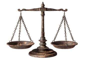 Classic metal scales symbolizing justice and balance, finely detailed with chains and a sturdy base.