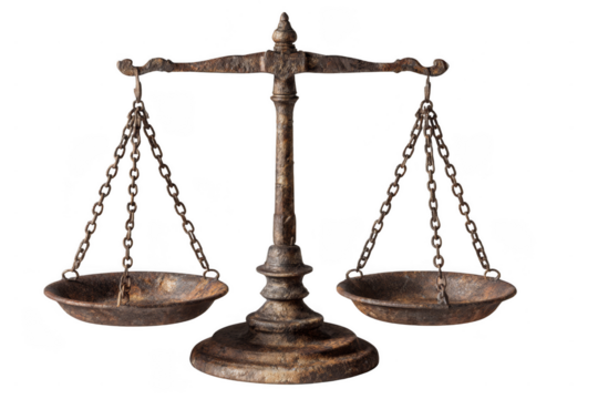 Classic metal scales symbolizing justice and balance, finely detailed with chains and a sturdy base.