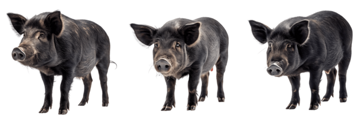 Set For wild boars standing isolated on transparent background