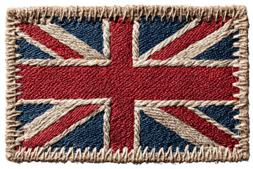 Woven Union Jack flag with frayed edges, showcasing the iconic British design.