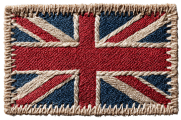 Woven Union Jack flag with frayed edges, showcasing the iconic British design.